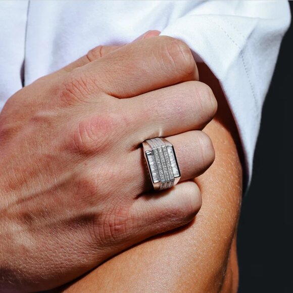 Sterling Silver 925 Rhodium Plated 3 Bar CZ Ring - Picture 5 of 5